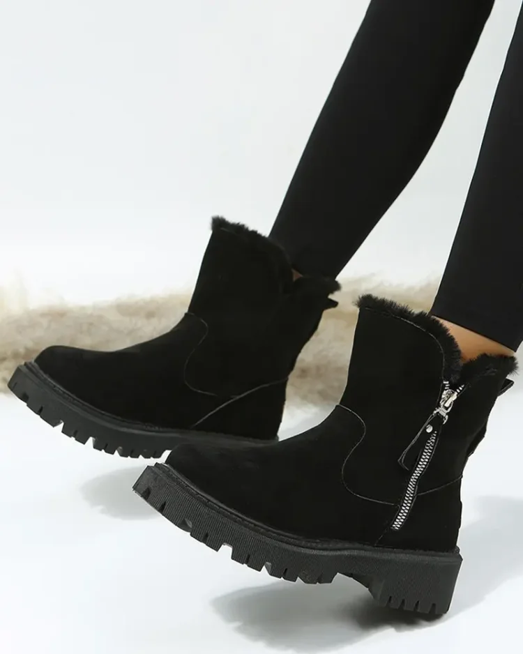 Lined Ankle Boots With Soft Trim And Zipper  Stunahome.com