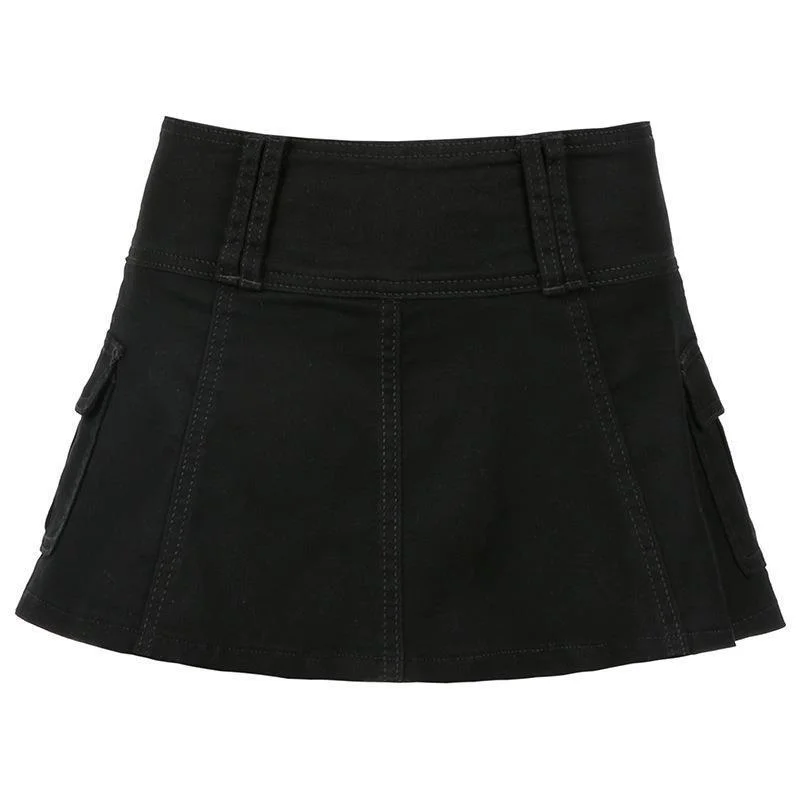 Uveng Uveng New Solid Color Personality Street Spice Girl Style Women's Denim Pleated Skirt Skirt