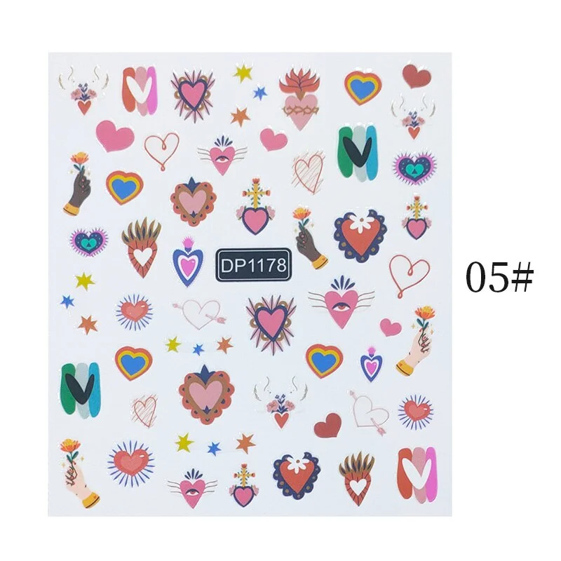 Nail Art 3D Stickers Black White Gold Love Hearts Pattern Nail Decals Manicures Nails Design Adhesive Wraps Tip Decoration