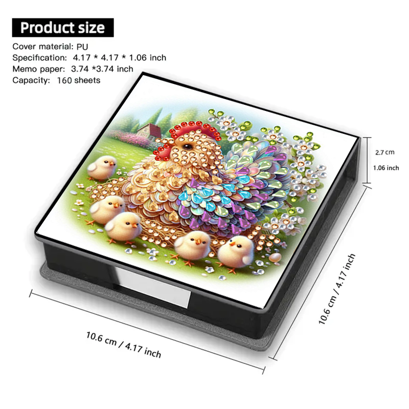 PU Chicken Diamond Painting Notecard Box with Papers for DIY Art Craft