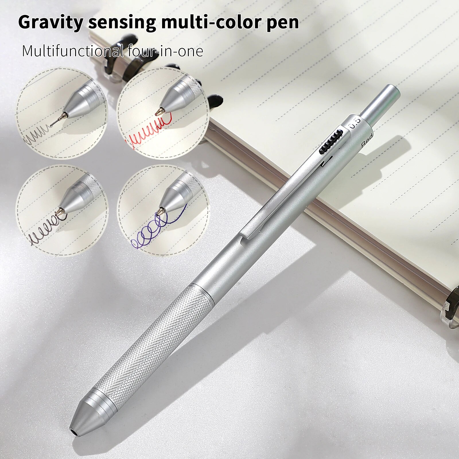 Journalsay Multi-color 4-in-1 Gravity Sensing Metal Press Multifunctional Ballpoint Pen