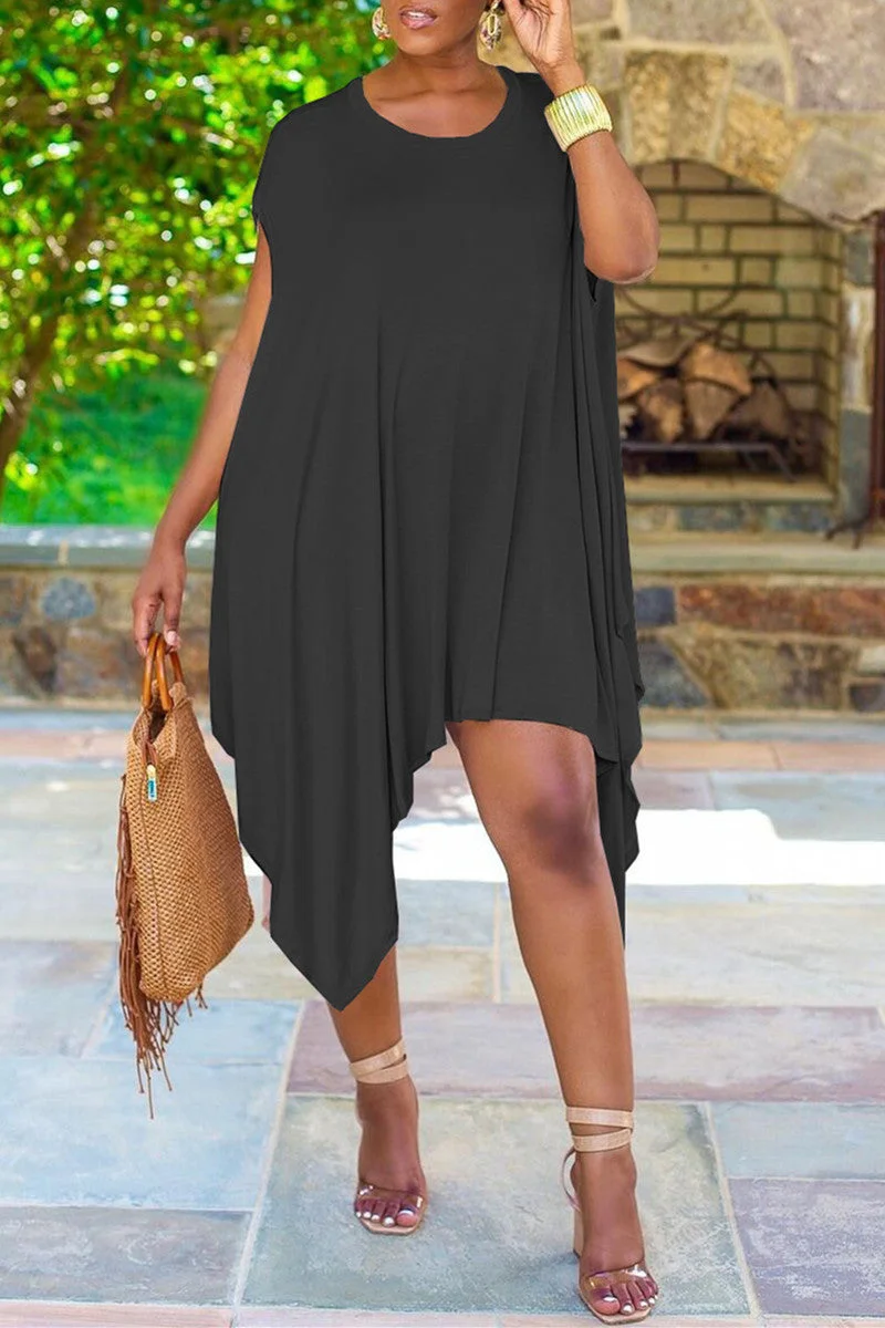 Fashion Casual Solid O Neck Irregular Dress