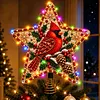 DIY Diamond Painting Wooden Christmas Tree Topper Star With Light, Double Side Drills,Holiday Tree Top Decoration with Spring Base, Removable Tabletop Christmas Decor