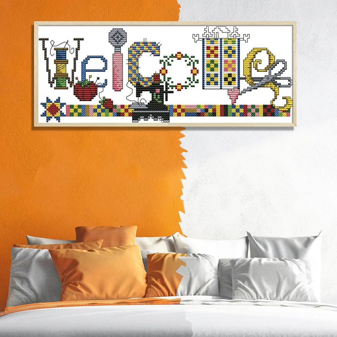 Welcome Card Cross Stitch 14CT Stamped Embroidery DIY Cotton Thread (C097)