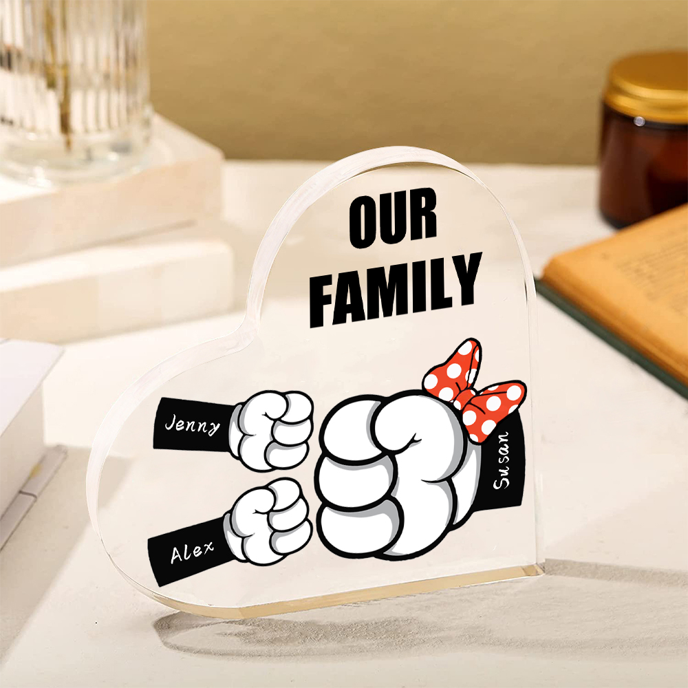 À ma Maman/Mamie - Plaque Acrylique en Forme de Cœur 3 Prénoms Personnalisés avec 1 Texte