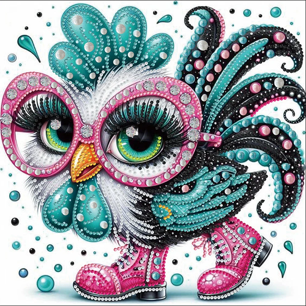 Partial Special-shaped Crystal Rhinestone Diamond Painting - Colorful Chicken(Canvas|30*30cm)