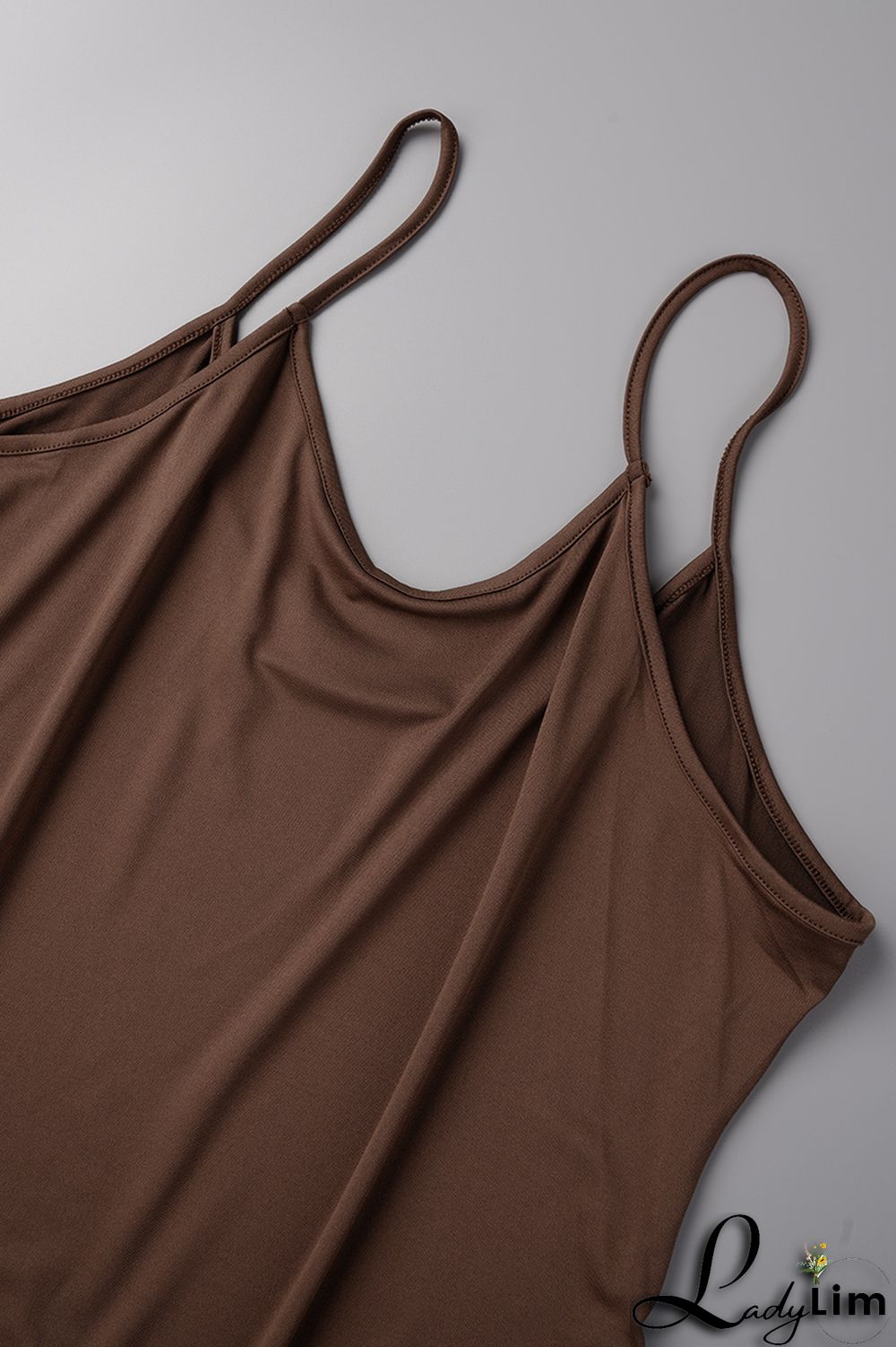 Dark Brown Sexy Solid Patchwork Spaghetti Strap One Step Skirt Plus Size Dresses