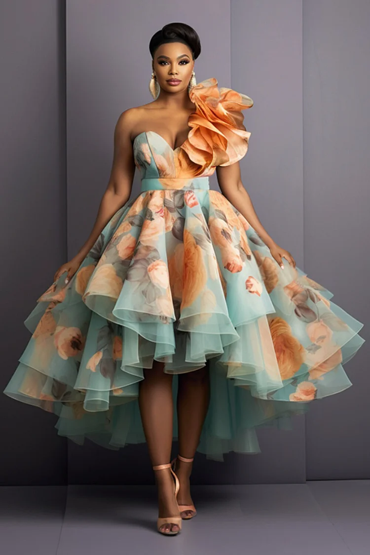 Sexy Elegant Print Patchwork Flounce Oblique Collar Dresses(6 Colors) Sexy Elegant Print Patchwork Flounce Oblique Collar Dresses(6 Colors)