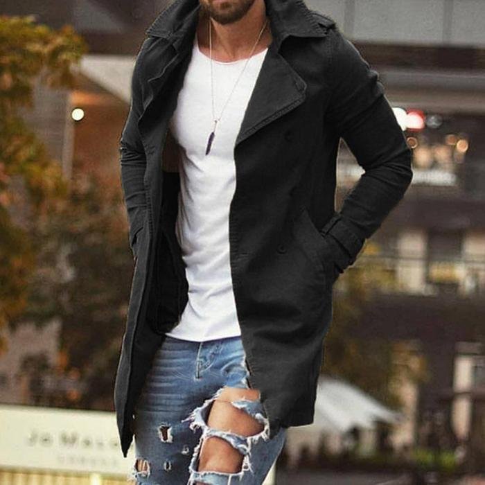 BrosWear Men's Simple Style Slim Mid Length Lapel Trench Coat