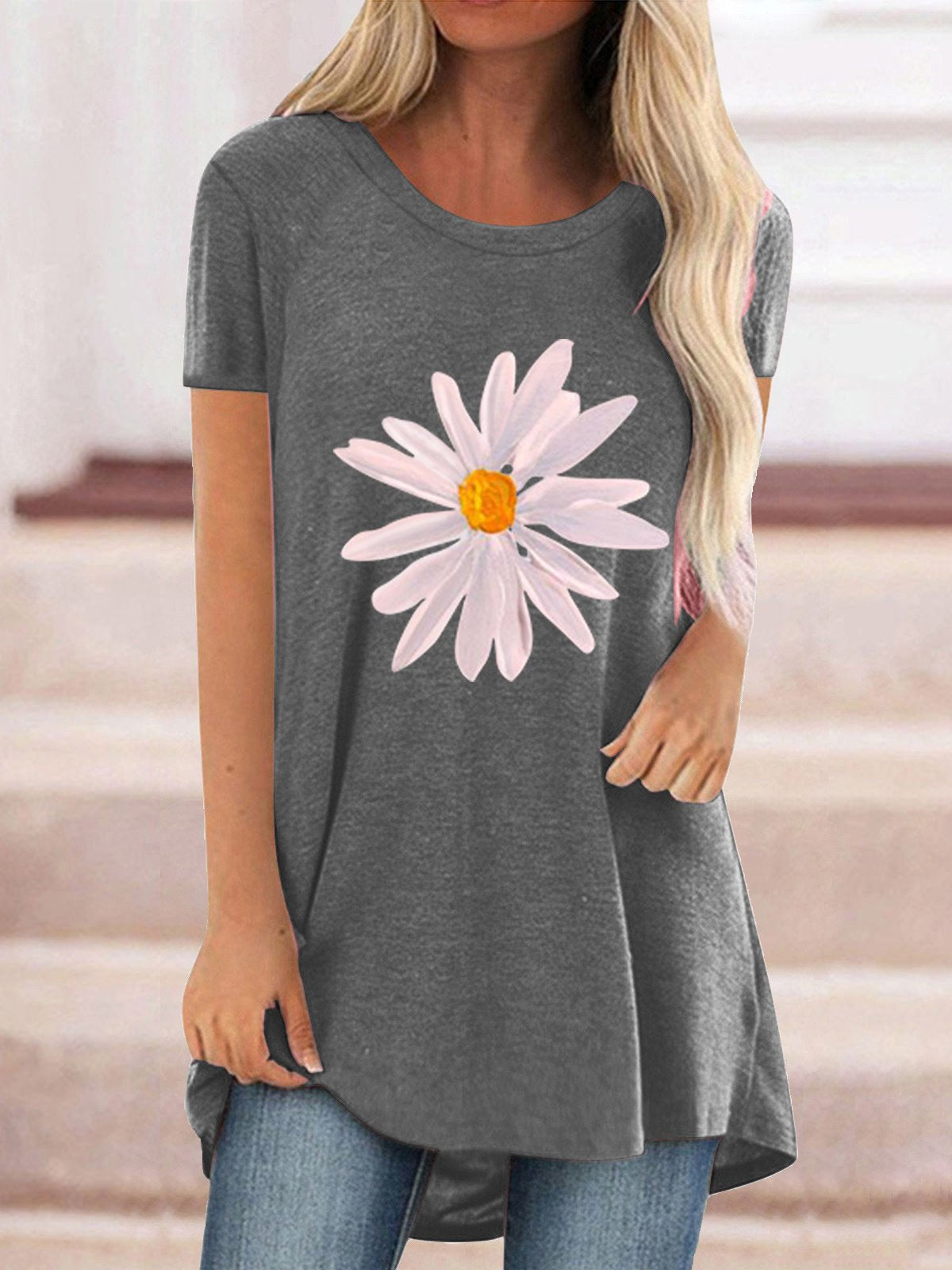 Women Half Sleeve V-neck Solid Color Dress