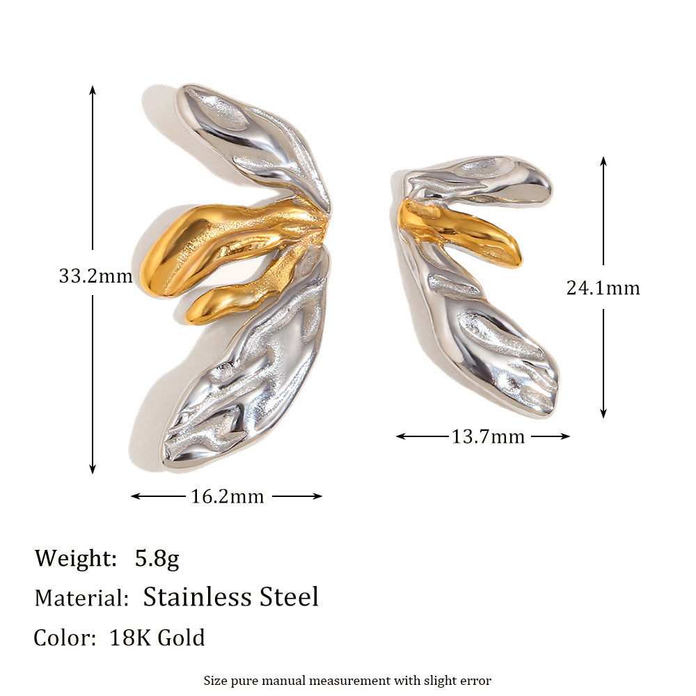 Niche Design Gold Earrings Stainless Steel 18K Gold Plated Two-Tone Mouth Christmas Tree Earrings For Women