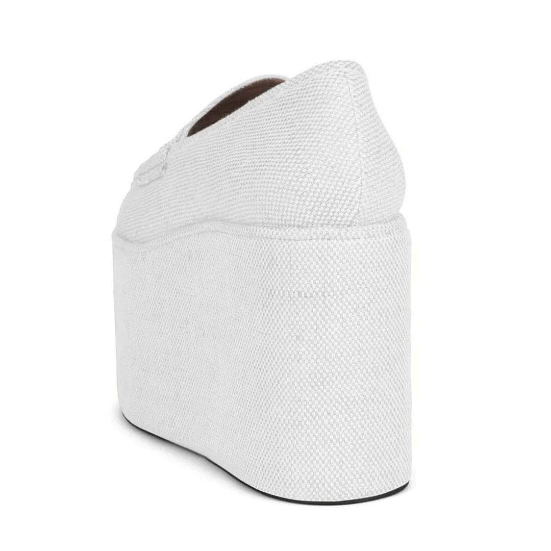 YDN White Round Toe Wedge Heel Simple Platform Loafers Women