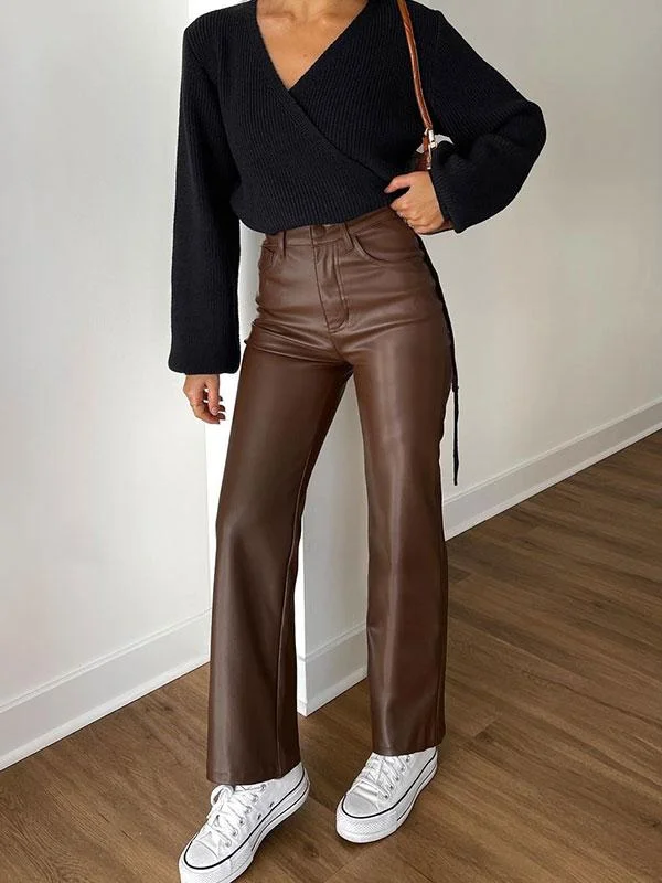 Faux leather straight trouser
