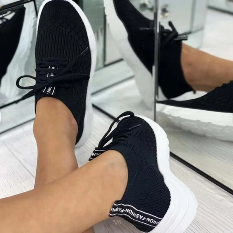 2021 Women Sneakers Mesh Breathable Shoes For Woman Casual Sneakers New Lace Up Women Vulcanized Shoes Female Flats White Black