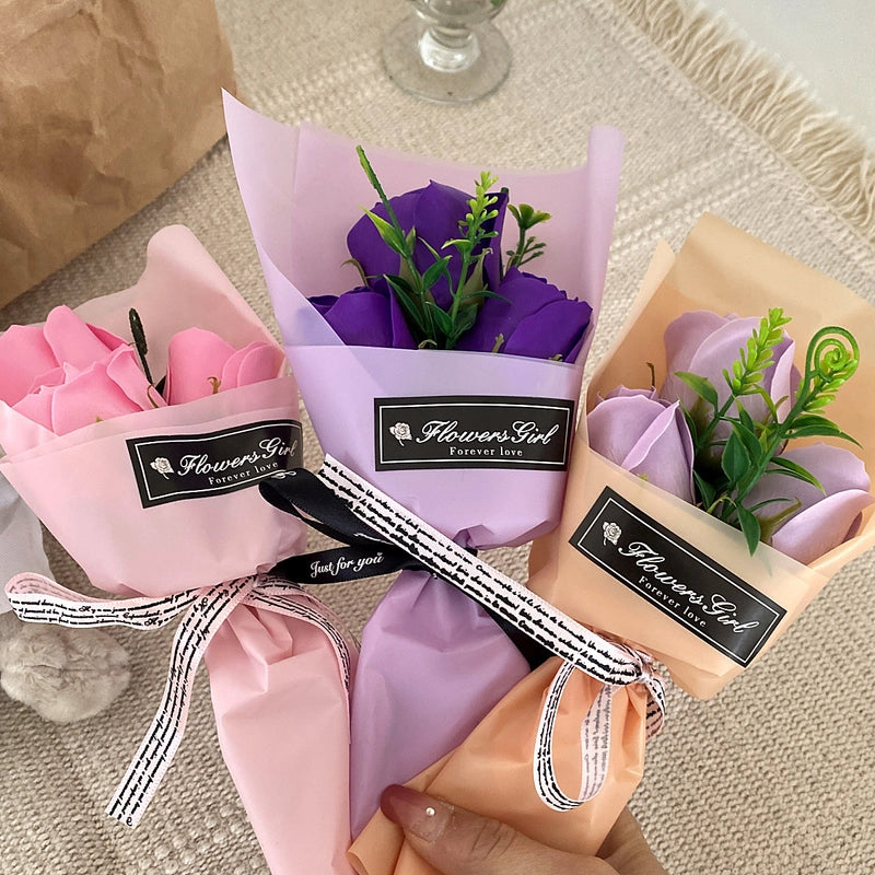 Creative Valentine’s Day Soap Bouquet Teacher’s Day Gift Carnation Soap Flowers 3 Pieces Small Bouquet Street Push