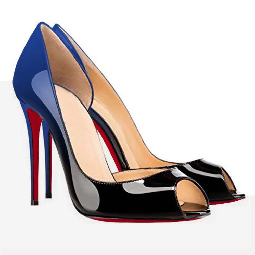 120mm Women's Party Wedding Peep Toe Heels Gradient Color Blue Black-vocosishoes