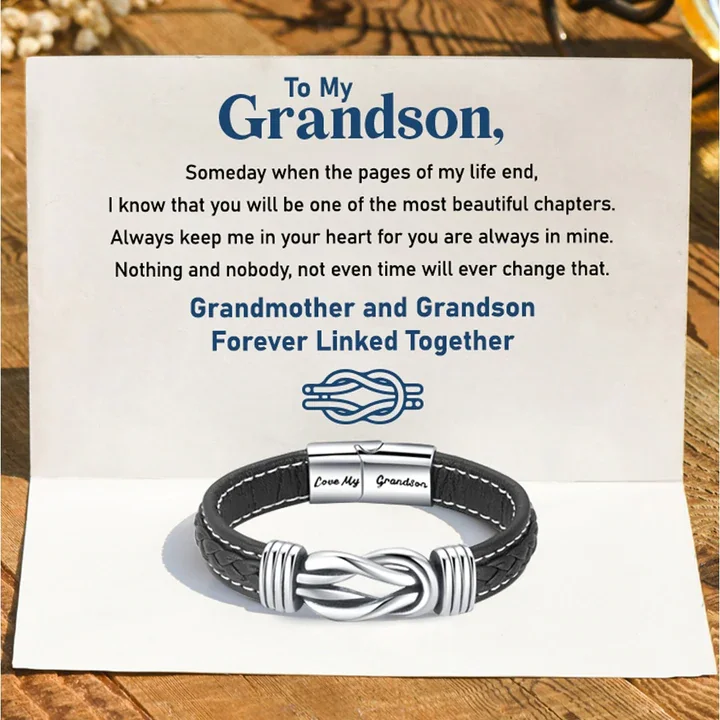 To My Grandson Love My Grandson Leather Knot Bracelet Graduation Birthday Gift