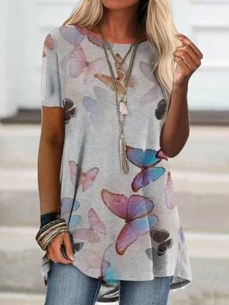 Women's Scoop Neck Short Sleeve Printed Tops