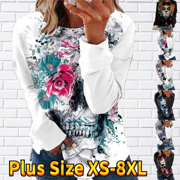 Autuan Winter Fashion Women Clothing Feather Animal Printed Casual Sweatshirt Long Sleeve Tops T-shirt Blouse Ladies Round Neck Pullover Sweater Plus Size XS-8XL - BlackFridayBuys