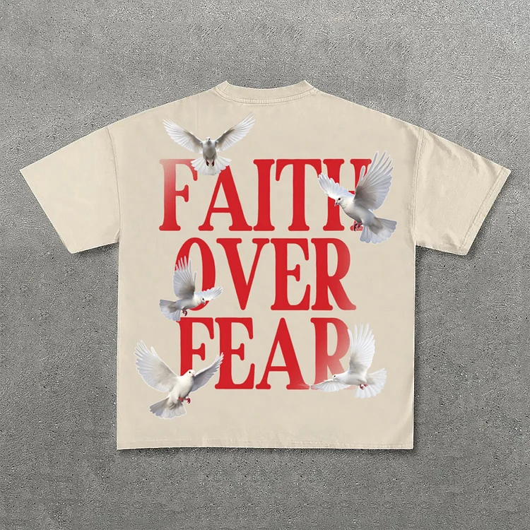 Casual Short Sleeve Faith Over Fear Print 100% Cotton T-Shirt