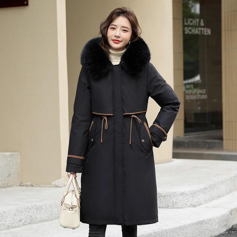 Woherb Detachable Cotton-Padded Clothes To Overcome The Female Winter 2024 New Live Live Face Long Over The Knee Thick Cotton Clothes-Outfit Ideas