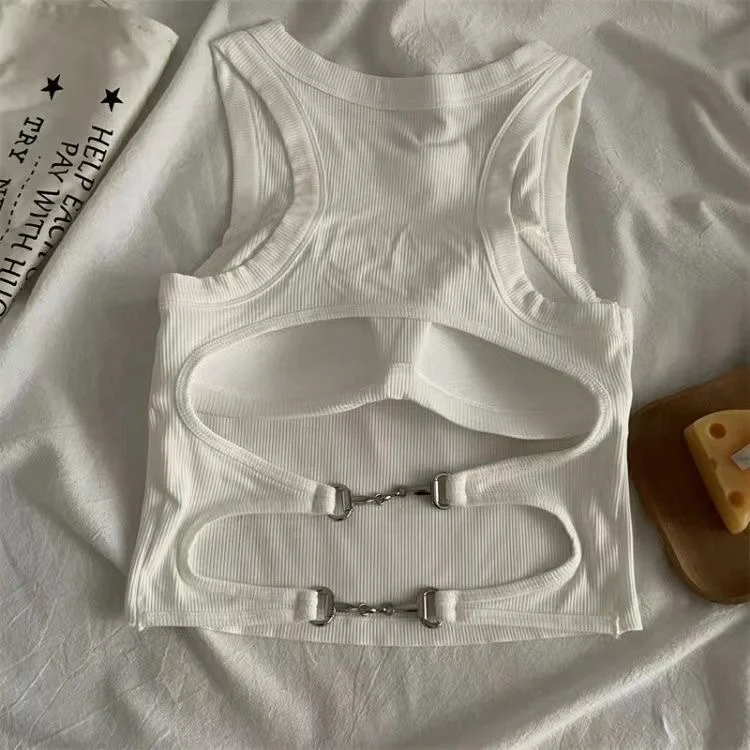 Brownm Women Sports Tank Tops With Bra Pad Casual Crop Tops Backless Knitt Running Camisole For Women Y2K Streetwear Tops