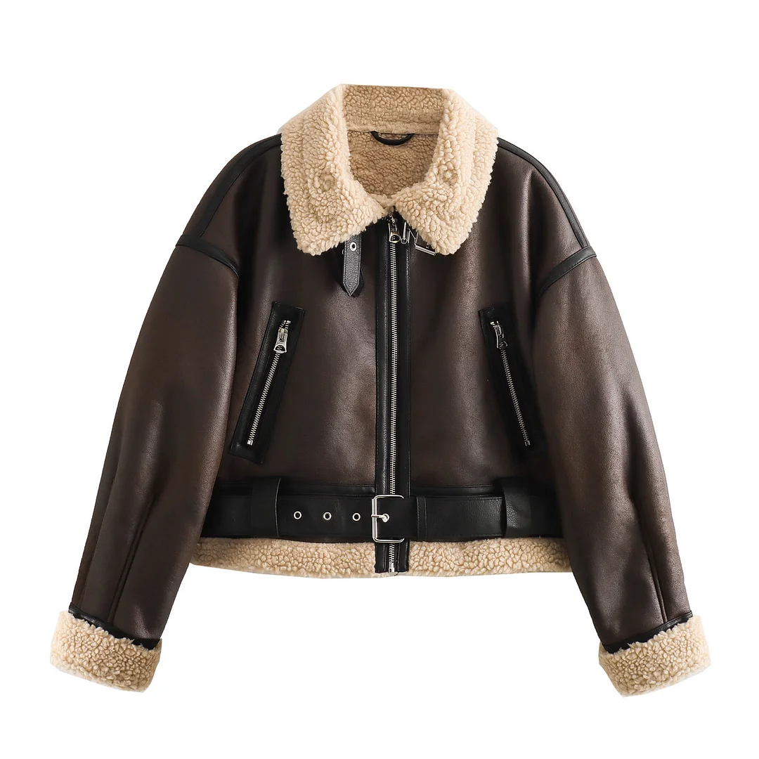 Churchf Churchf Autumn And Winter New Women's Fur One Retro Motorcycle Style Short Jacket Coat 8073236