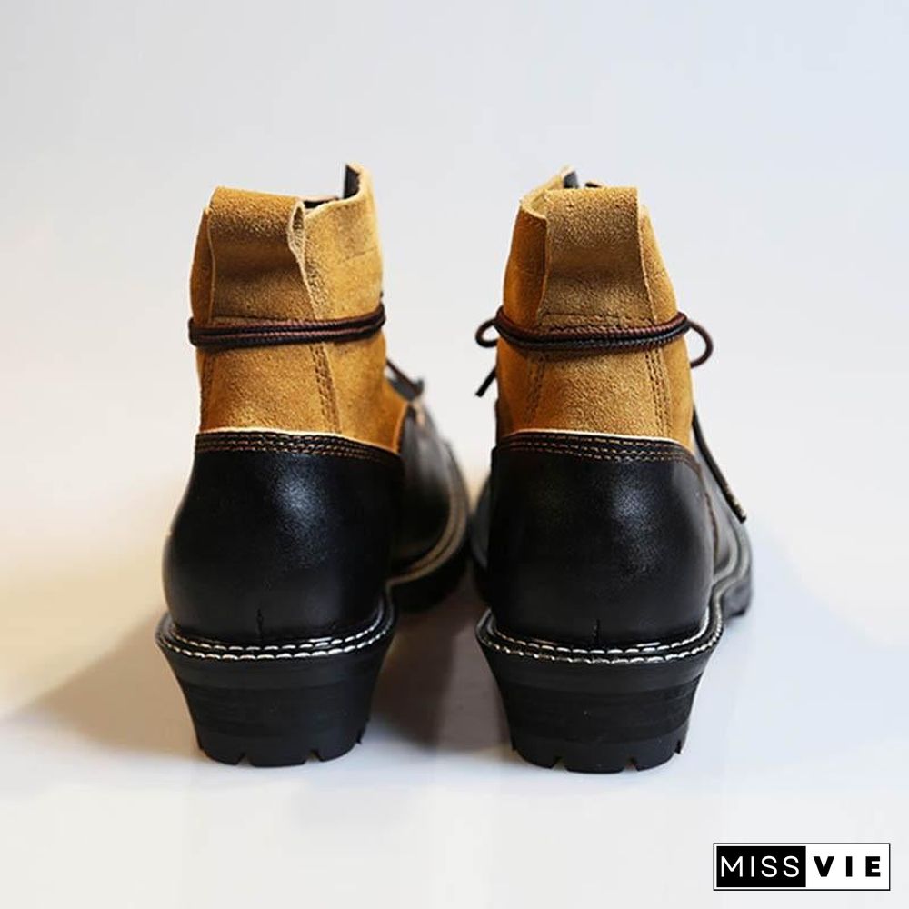 Retro American Motorcycle Riding Ankle Boots Men Work Safety Shoes Unisex British Style Cow Genuine Leather  Botas Hombre