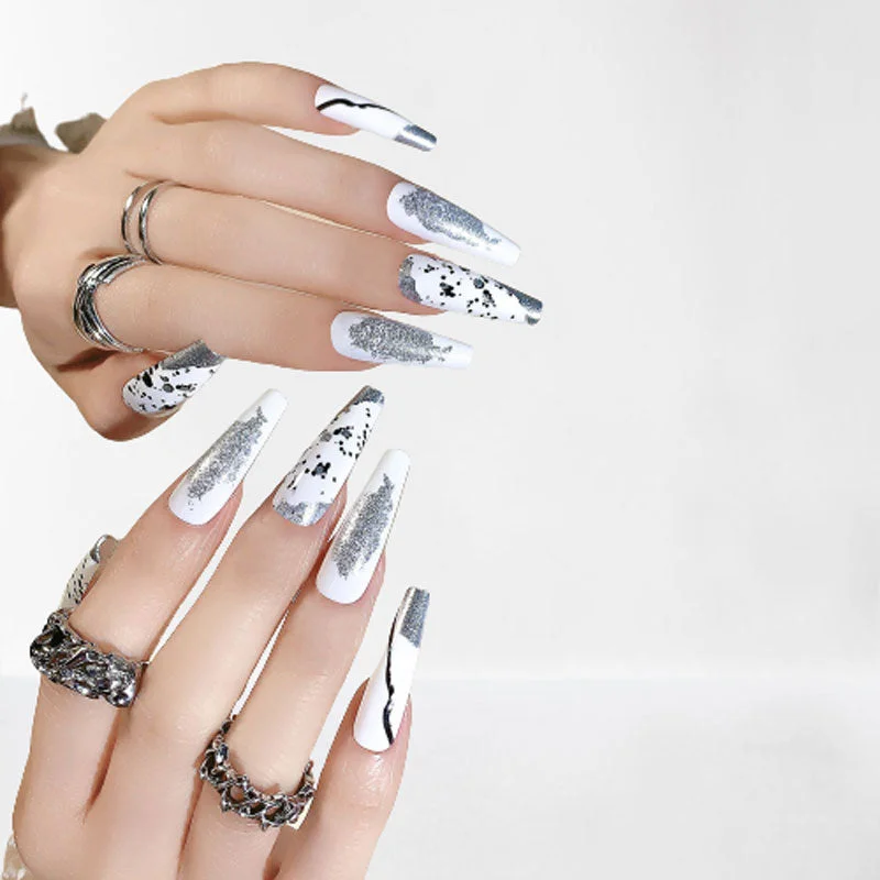 Long Coffin False Nails DIY French Ballerina Fake Nails Women Full Cover Nail Tips Press On Nails With Glue nails accessories