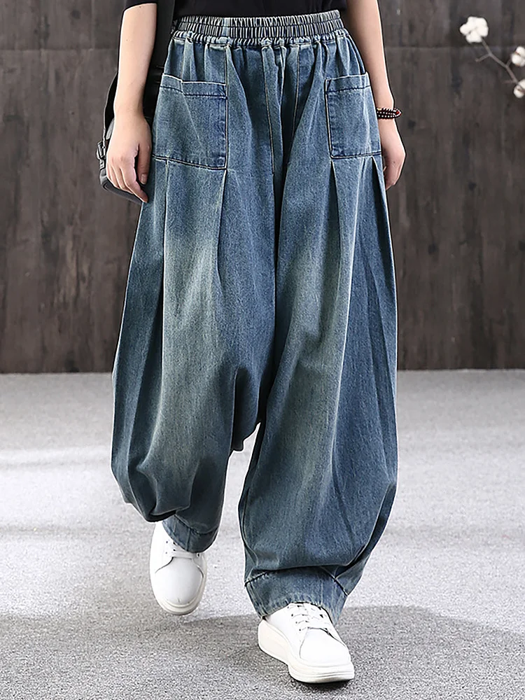 Plus Size - Simple Pure Color Loose Jeans socialshop