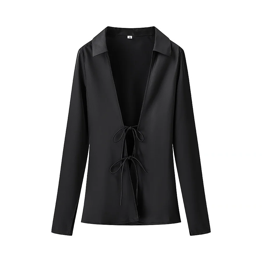 Nigikala Nigikala New Women's Fashion Temperament With Acetic Acid Tying Shirt