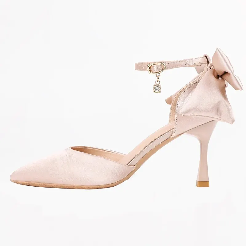 Breakj Breakj Head Button Single Shoes Wedding Shoes Female White Silk And Satin Bridal Shoes With Wedding Tips And Bridesmaid High Heels