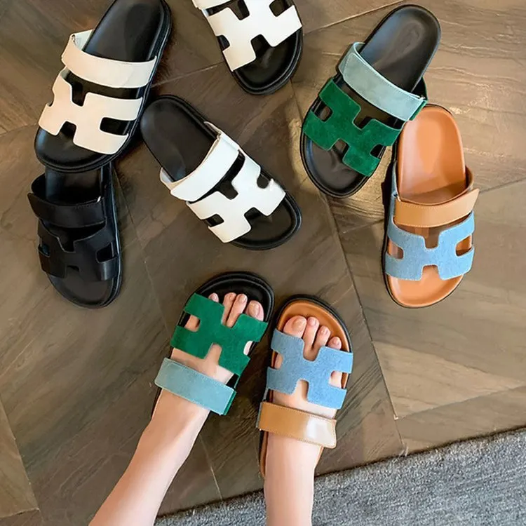 Breakj Breakj Summer New Thick Bottom Cool Slippers Large-Size Magic Sticker Outside Wearing Casual Women's Shoes