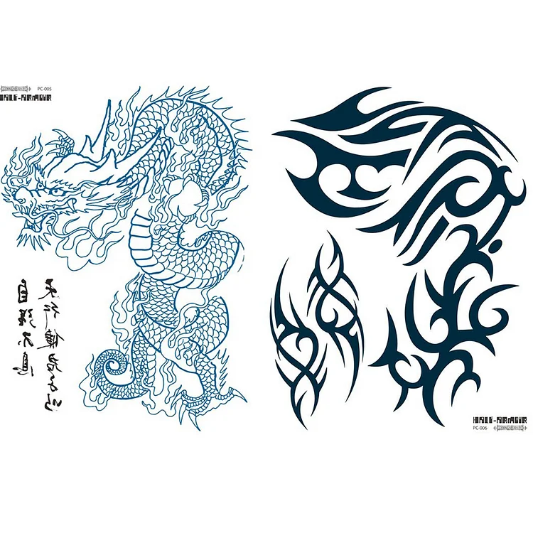 2 Sheet Shoulder Dragon Japanese Style Extra Large Temporary Tattoos