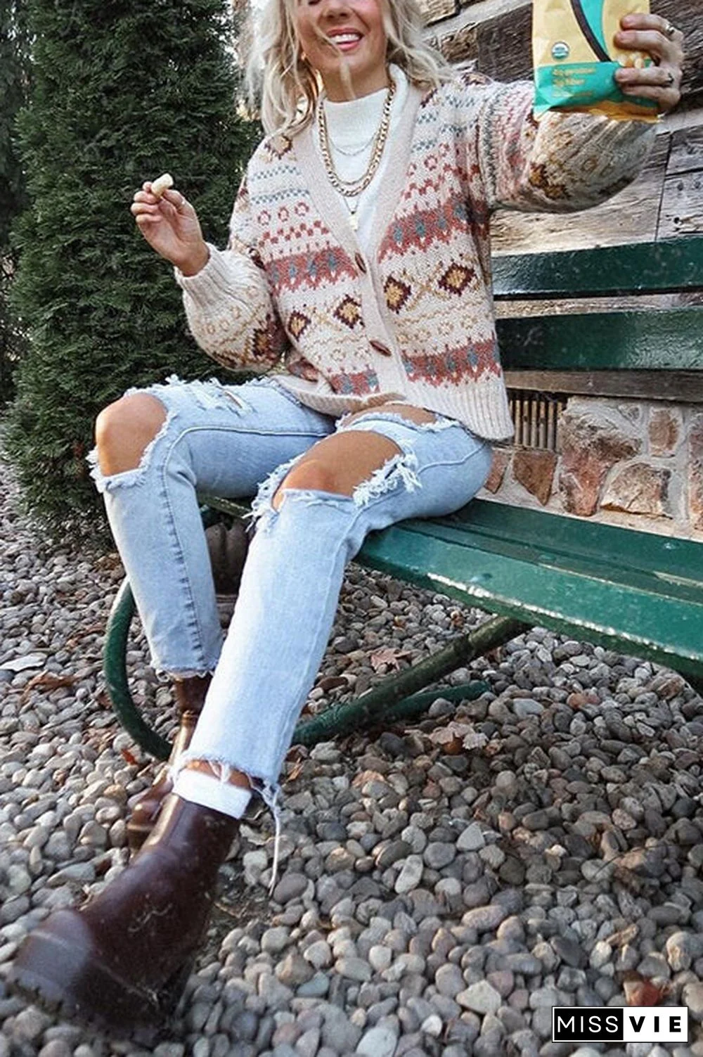 Boho Horn Button Cardigan