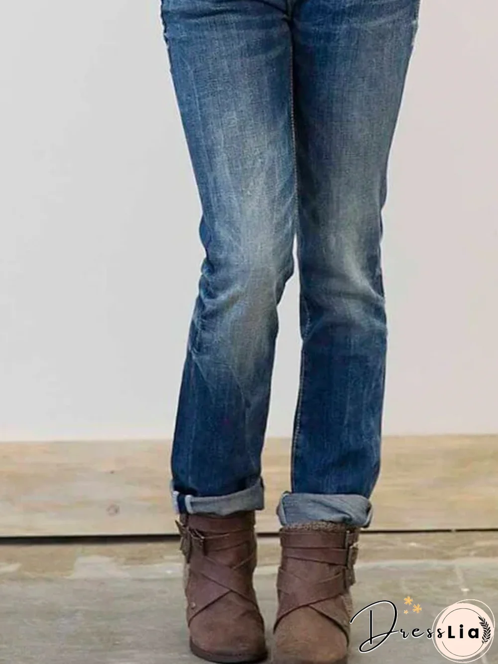 Blue Plain Casual Denim Jeans
