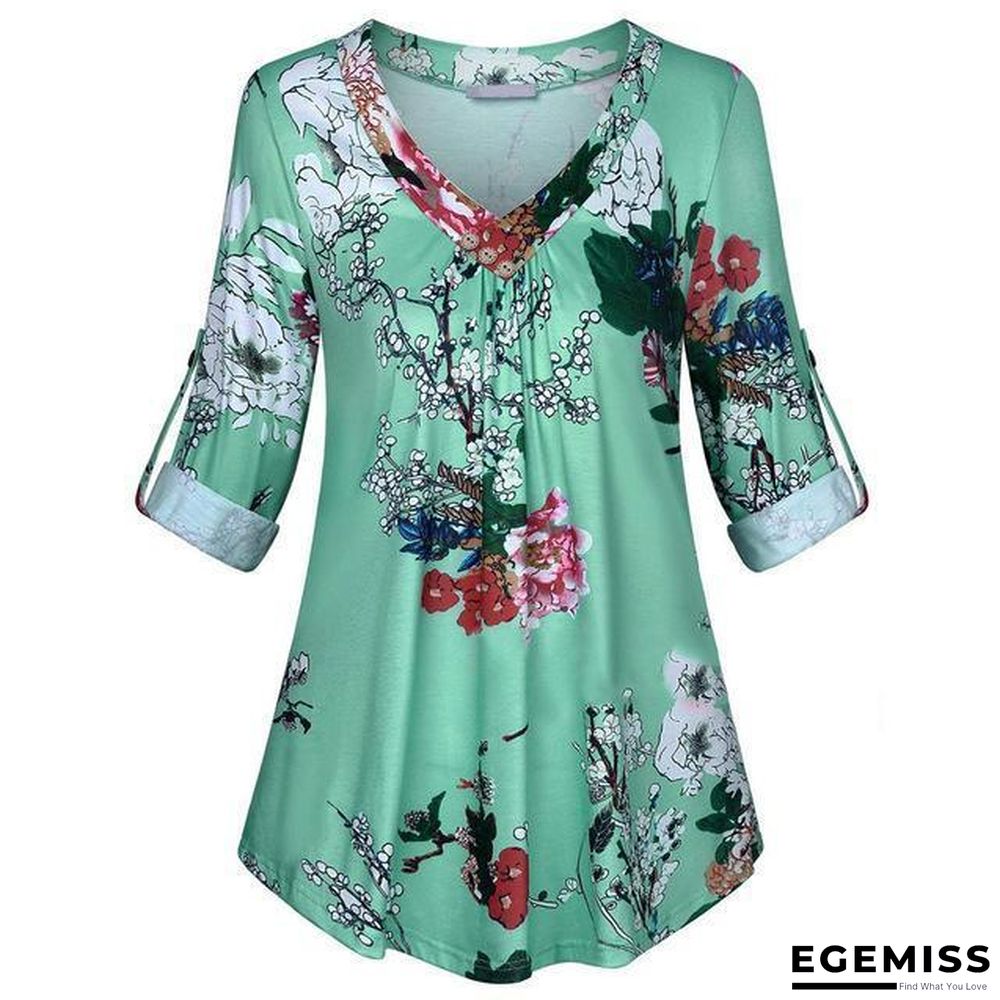 5XL Plus Size Women Tunic Shirt Floral Print V-neck Blouses And Tops | EGEMISS