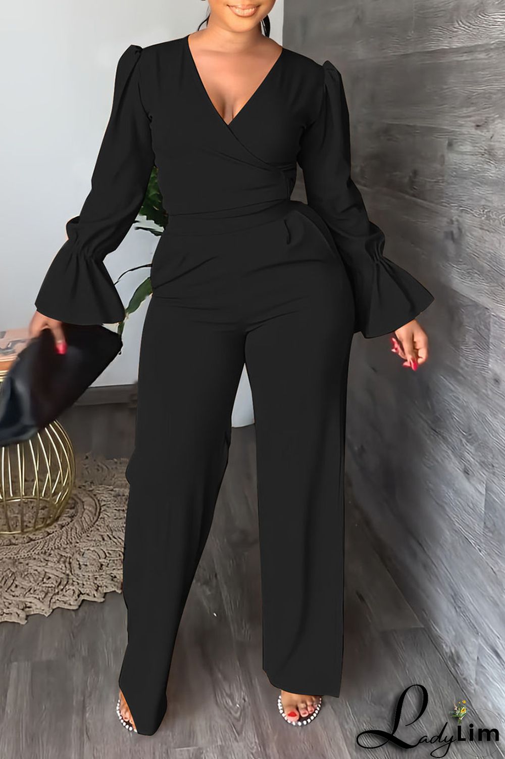 Tangerine Casual Solid Patchwork V Neck Long Sleeve Two Pieces