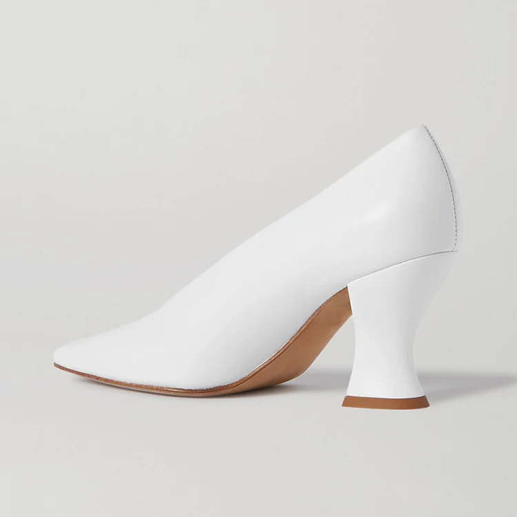 White Almond Toe Spool Heel Office Pumps Vdcoo