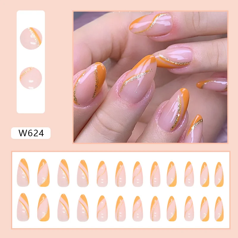 Churchf Churchf Nail Flash Line Orange Nail French Diagonal Wear Nail Fashion Hot Girl Fake Nail Nail