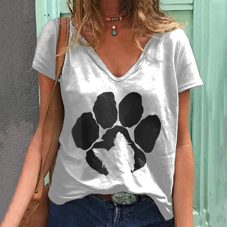 Comstylish Katze Footprint Druck T-Shirt