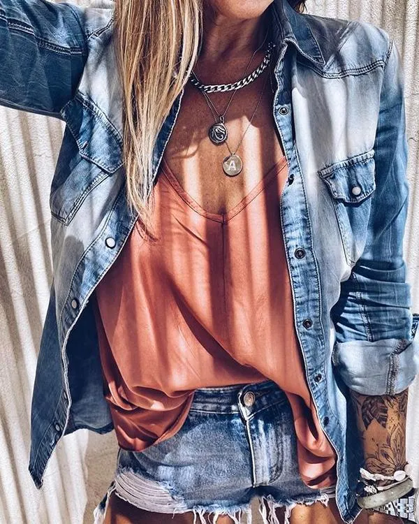 Retro Fade Ootd Denim Shirt