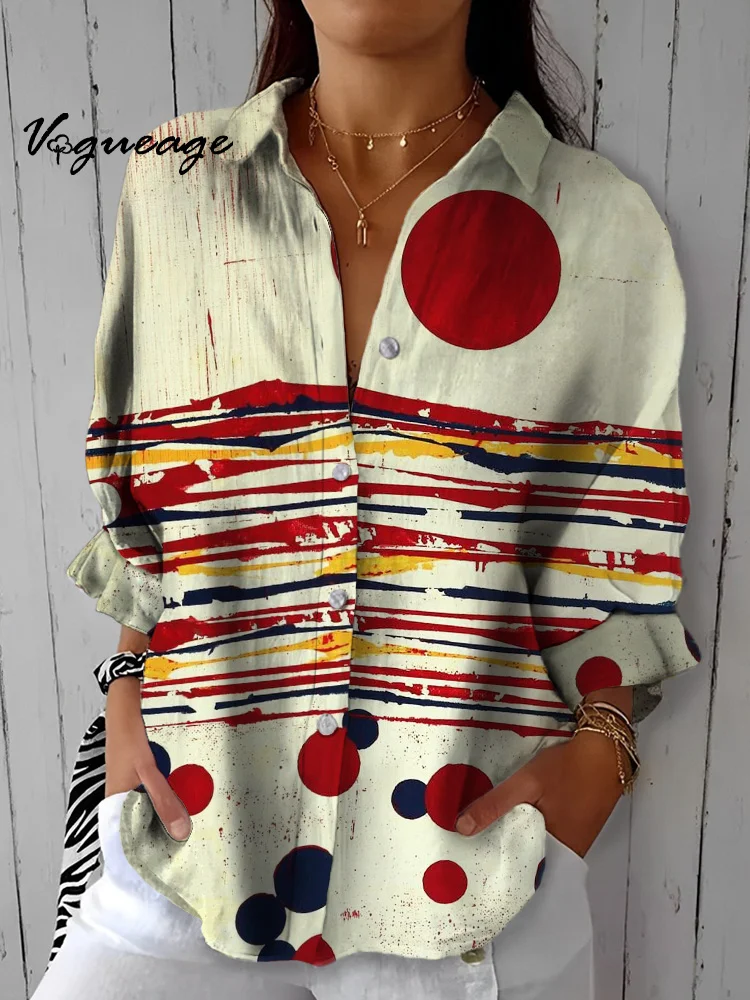 Simple Design With Dots And Lines Printed Cotton And Linen Shirt