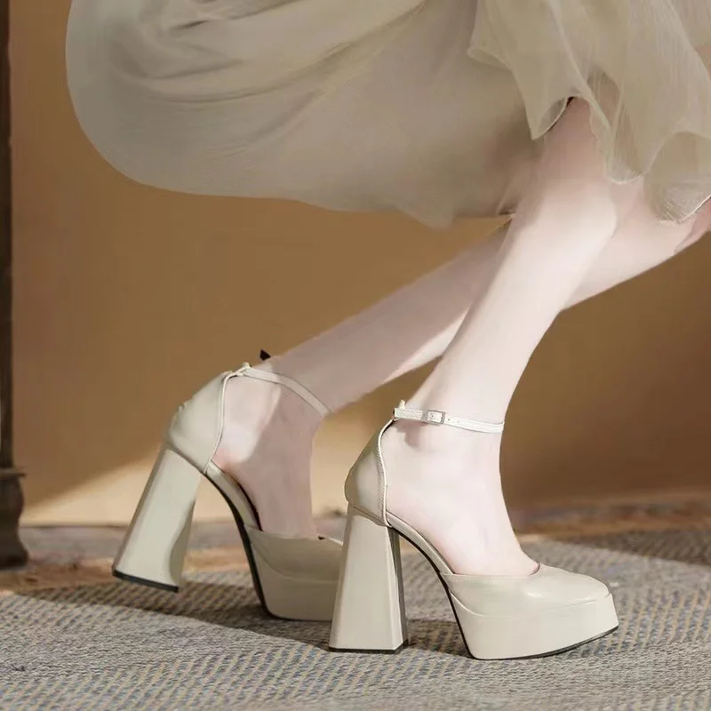 Breakj Breakj Jane Coarse Heels Women 2025 New Fairy Wind Waterproof Table French One-Word Buckle Single Shoe