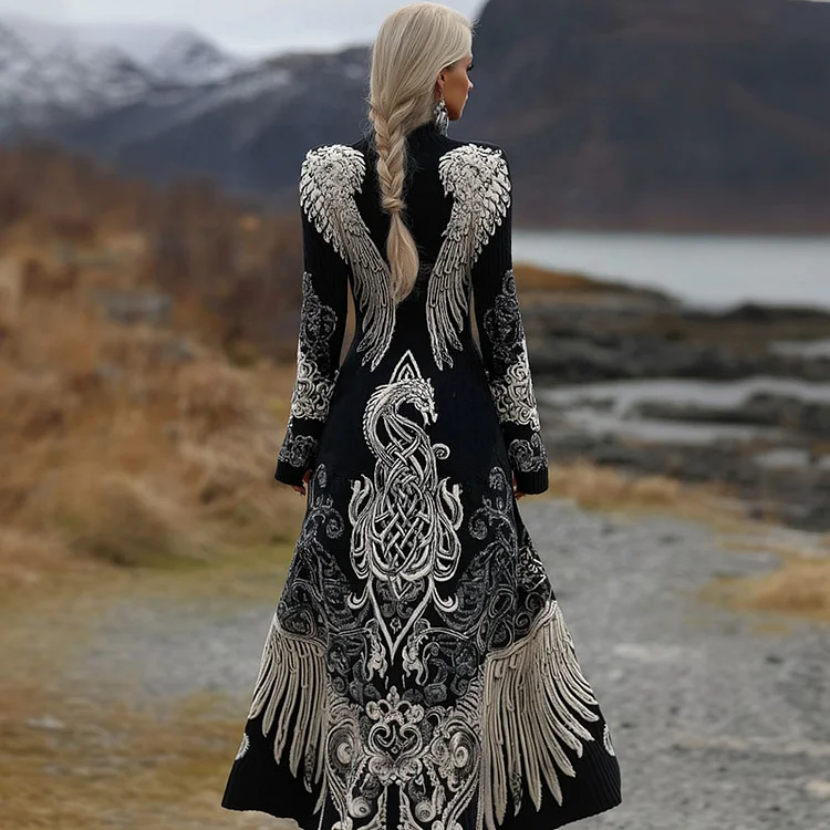 Women's Vintage Viking Angle Wings And Dragon Art Cozy Knit Cardigan