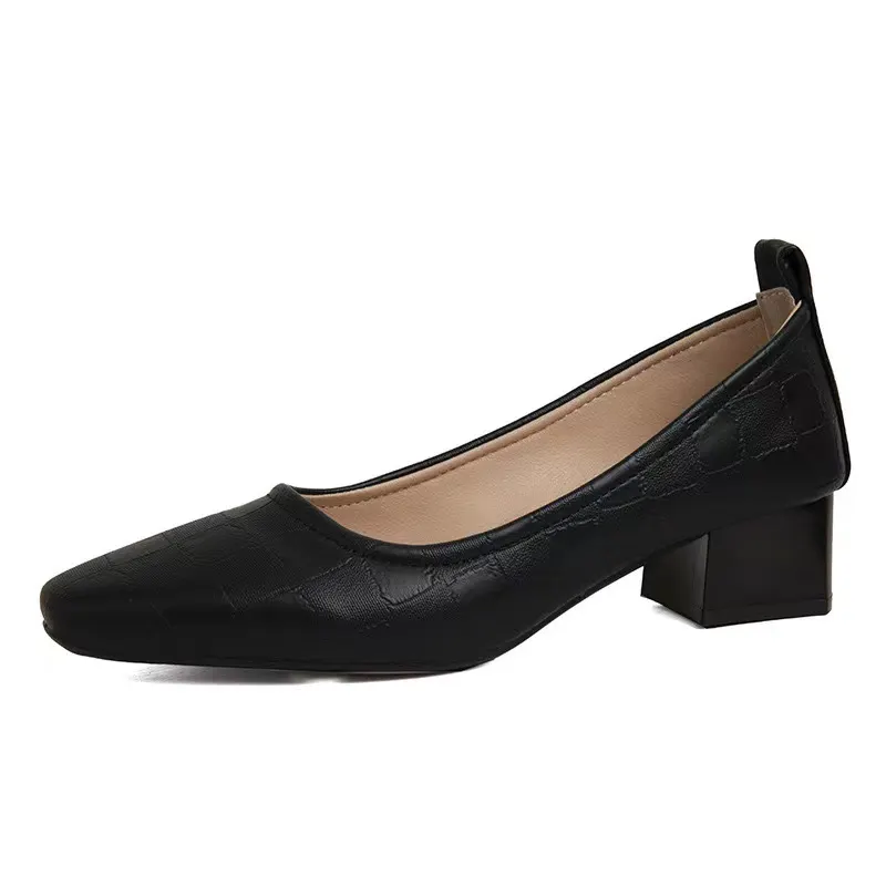 Breakj Breakj Spring And Summer New Small Heels Simple Lady Temperament Soft Leather Do Not Sharpen The Tip Of The Single Shoe Low Heel High Heels