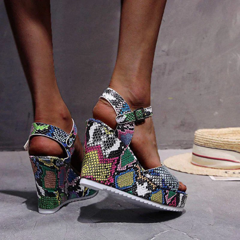 2020 New Ladies Platform Gladiator Sandals Hot Colorful Wedges Summer Women Party Wholesale Shoes Woman Snake Heel Height