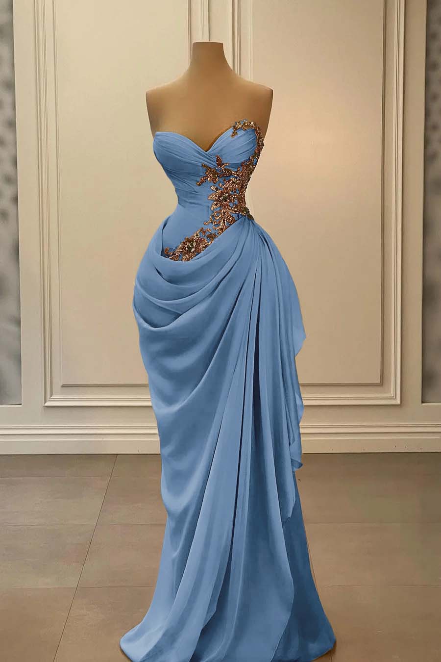 Hidais Strapless Sleeveless Long Mermaid Prom Dress With Appliques 