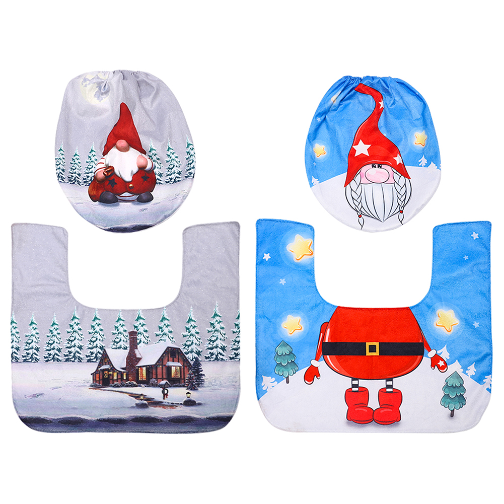 

2pcs Christmas Toilet Seat Cover Faceless Old Man Printed Xmas Bathroom Mat, Blue, 501 Original