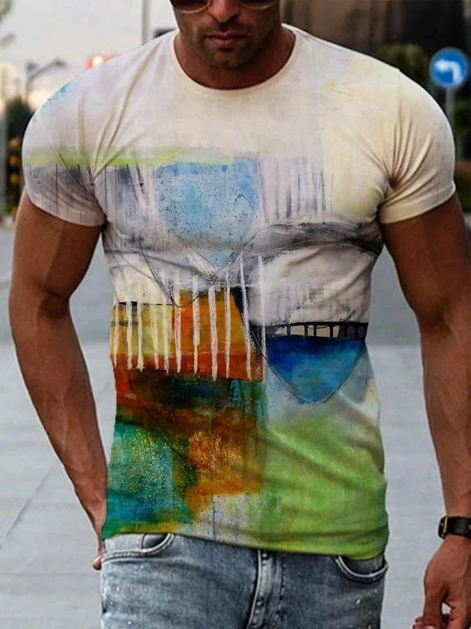 Men's Contrast Painting Print T-shirt